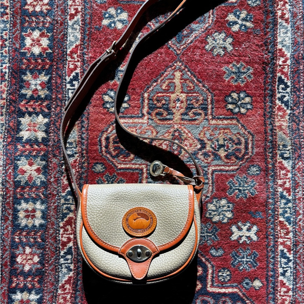 Dooney & Bourke Cream and Brown Crossbody Saddle Bag